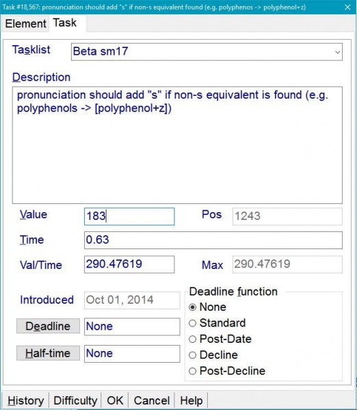 元素引數對話方塊中的 Task 選項卡
